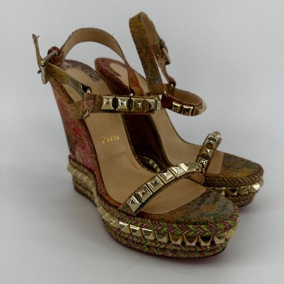 Louboutin Cork Bloom Cataclou Studded Wedges - Size 39 - Picture 2 of 10